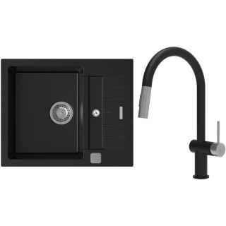 Set StrongSinks S3 (dřez Vardar 615 Černá + baterie Neris Černá matná, nerezová koncovka)