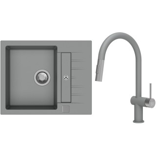 Set StrongSinks S3 (dřez Vardar 615 Šedá + baterie Neris Šedá, nerezová koncovka)