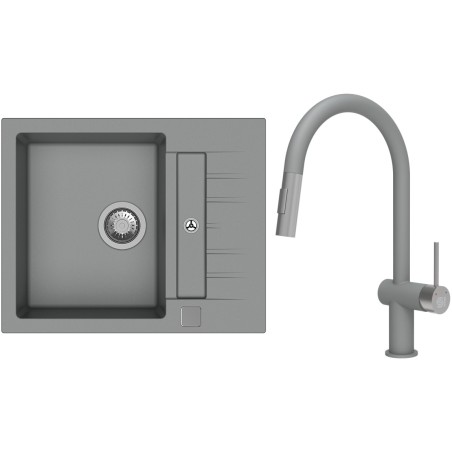 Set StrongSinks S3 (dřez Vardar 615 Šedá + baterie Neris Šedá, nerezová koncovka)