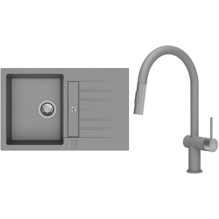 Set StrongSinks S3 (dřez Vardar 780 Šedá + baterie Neris Šedá, nerezová koncovka)