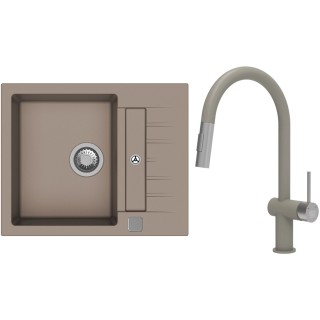 Set StrongSinks S3 (dřez Vardar 615 Béžová + baterie Neris Béžová, nerezová koncovka)