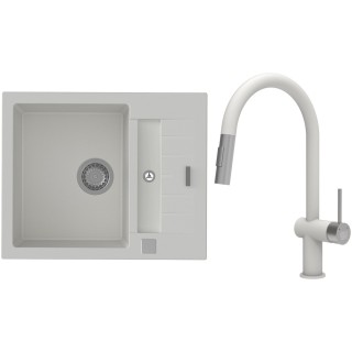 Set StrongSinks S3 (dřez Vardar 615 Bílá + baterie Neris Bílá, nerezová koncovka)