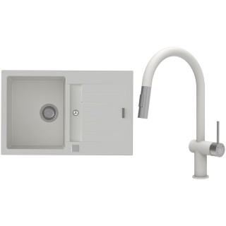 Set StrongSinks S3 (dřez Vardar 780 Bílá + baterie Neris Bílá, nerezová koncovka)