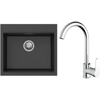 Set StrongSinks S3 (dřez Ipel 560 Černá + baterie Seina Chrom)