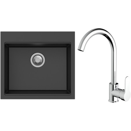 Set StrongSinks S3 (dřez Ipel 560 Černá + baterie Seina Chrom)