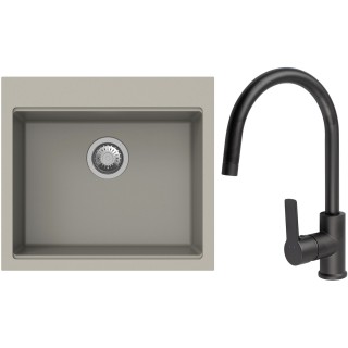 Set StrongSinks S3 (dřez Ipel 560 Béžová + baterie Loira Černá matná)