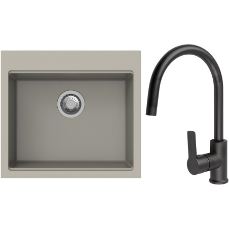 Set StrongSinks S3 (dřez Ipel 560 Béžová + baterie Loira Černá matná)