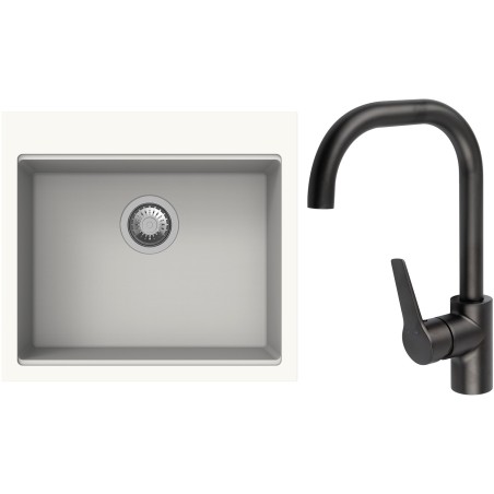 Set StrongSinks S3 (dřez Ipel 560 Bílá + baterie Garonne Černá matná)