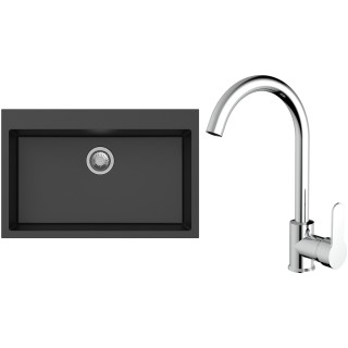 Set StrongSinks S3 (dřez Ipel 780 Černá + baterie Seina Chrom)