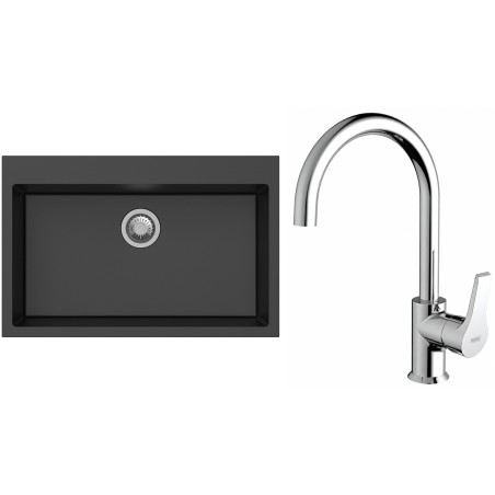 Set StrongSinks S3 (dřez Ipel 780 Černá + baterie Rhona Chrom)
