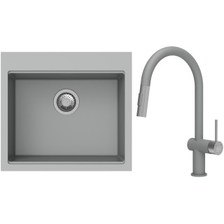 Set StrongSinks S3 (dřez Ipel 560 Šedá + baterie Neris Šedá, nerezová koncovka)