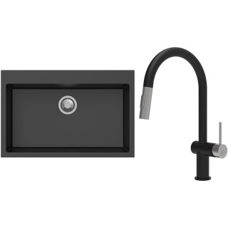 Set StrongSinks S3 (dřez Ipel 780 Černá + baterie Neris Černá matná, nerezová koncovka)