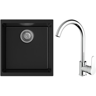 Set StrongSinks S3 (dřez Hron 430 Černá + baterie Seina Chrom)