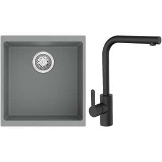 Set StrongSinks S3 (dřez Hron 430 Šedá + baterie Ipoly Černá matná)