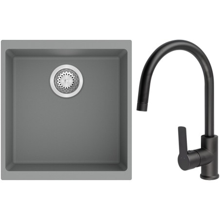 Set StrongSinks S3 (dřez Hron 430 Šedá + baterie Loira Černá matná)