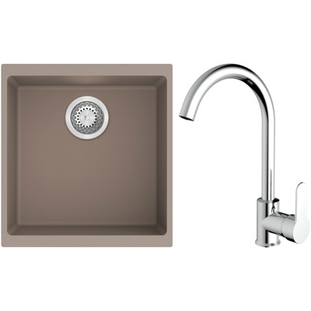 Set StrongSinks S3 (dřez Hron 430 Béžová + baterie Seina Chrom)