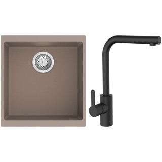 Set StrongSinks S3 (dřez Hron 430 Béžová + baterie Ipoly Černá matná)