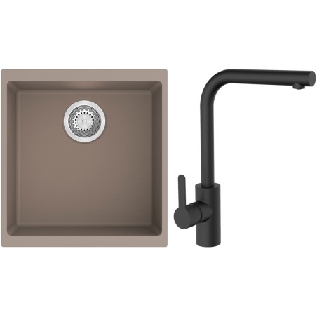 Set StrongSinks S3 (dřez Hron 430 Béžová + baterie Ipoly Černá matná)