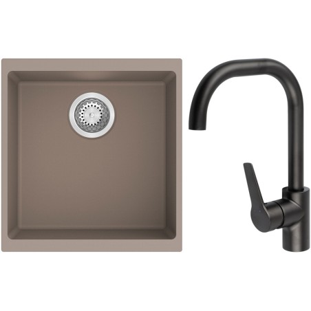 Set StrongSinks S3 (dřez Hron 430 Béžová + baterie Garonne Černá matná)
