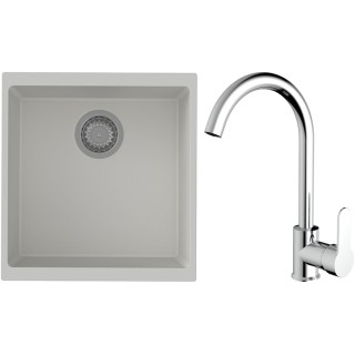 Set StrongSinks S3 (dřez Hron 430 Bílá + baterie Seina Chrom)