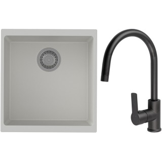 Set StrongSinks S3 (dřez Hron 430 Bílá + baterie Loira Černá matná)