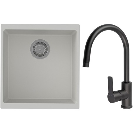 Set StrongSinks S3 (dřez Hron 430 Bílá + baterie Loira Černá matná)