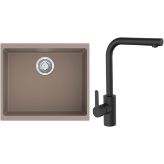 Set StrongSinks S3 (dřez Hron 530 Béžová + baterie Ipoly Černá matná)