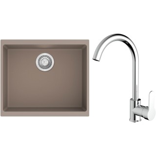 Set StrongSinks S3 (dřez Hron 530 Béžová + baterie Seina Chrom)