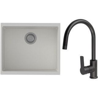 Set StrongSinks S3 (dřez Hron 530 Bílá + baterie Loira Černá matná)