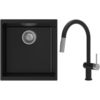 Set StrongSinks S3 (dřez Hron 430 Černá + baterie Neris Černá matná, nerezová koncovka)