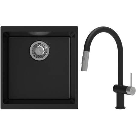 Set StrongSinks S3 (dřez Hron 430 Černá + baterie Neris Černá matná, nerezová koncovka)