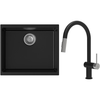 Set StrongSinks S3 (dřez Hron 530 Černá + baterie Neris Černá matná, nerezová koncovka)
