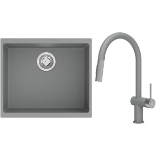 Set StrongSinks S3 (dřez Hron 530 Šedá + baterie Neris Šedá, nerezová koncovka)