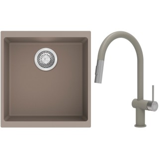 Set StrongSinks S3 (dřez Hron 430 Béžová + baterie Neris Béžová, nerezová koncovka)