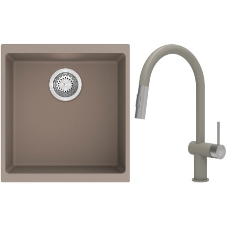 Set StrongSinks S3 (dřez Hron 430 Béžová + baterie Neris Béžová, nerezová koncovka)