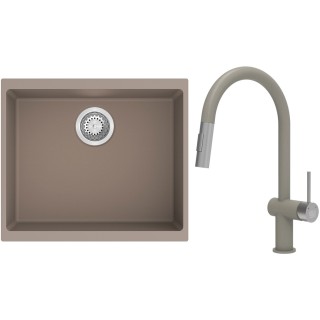 Set StrongSinks S3 (dřez Hron 530 Béžová + baterie Neris Béžová, nerezová koncovka)