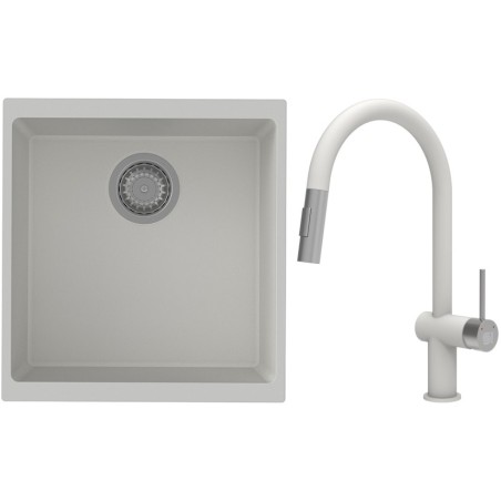 Set StrongSinks S3 (dřez Hron 430 Bílá + baterie Neris Bílá, nerezová koncovka)