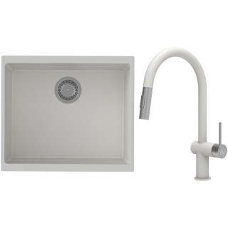 Set StrongSinks S3 (dřez Hron 530 Bílá + baterie Neris Bílá, nerezová koncovka)