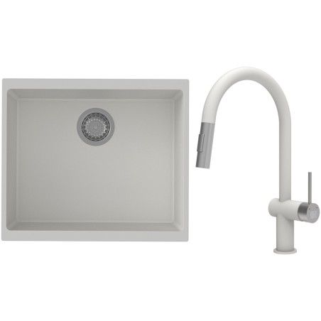 Set StrongSinks S3 (dřez Hron 530 Bílá + baterie Neris Bílá, nerezová koncovka)