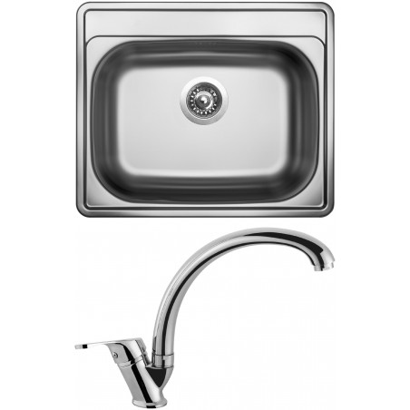 Set Sinks (dřez Comfort 600 V 0,6 mm, matný + baterie Evera Chrom)