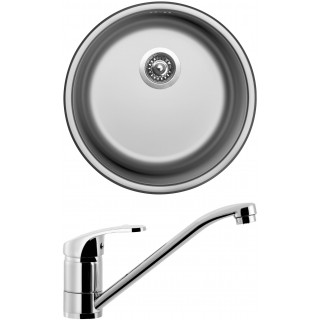 Set Sinks N17 (dřez Round 450 V 0,6 mm, matný + baterie Pronto Chrom - lesklý)