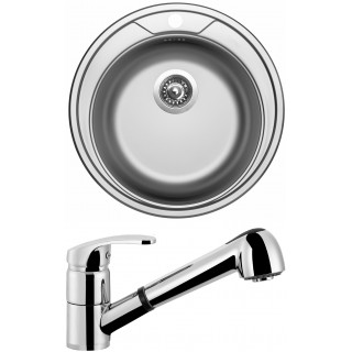 Set Sinks (dřez Round 510 V 0,6 mm, matný + baterie Legenda S Chrom - lesklý)