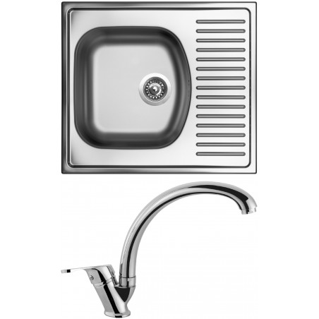 Set Sinks (dřez Short 580 V 0,5 mm, matný + baterie Evera Chrom)