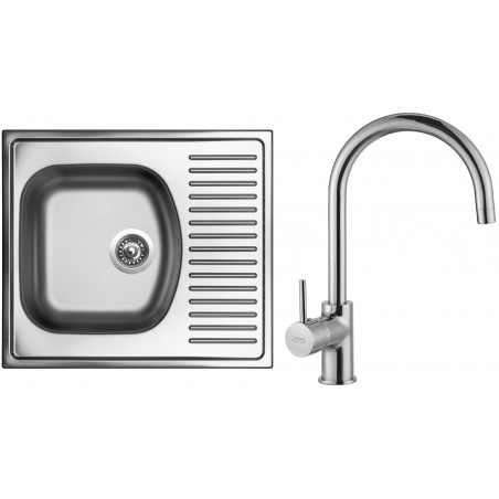 Set Sinks (dřez Short 580 V 0,5 mm, matný + baterie Vitalia Chrom)
