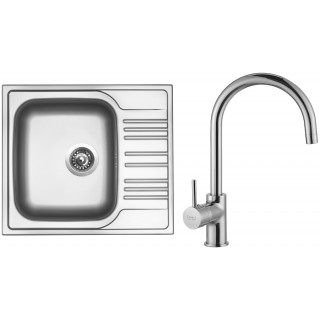 Set Sinks N31 (dřez Star 580 V 0,6 mm, matný + baterie Vitalia Chrom - lesklý)