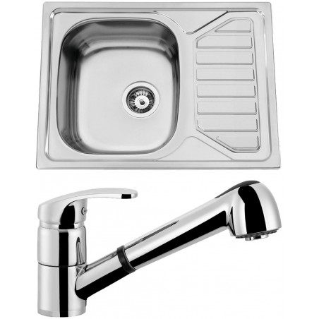 Set Sinks (dřez Okio 650 V 0,6 mm matný + baterie Legenda S Chrom)