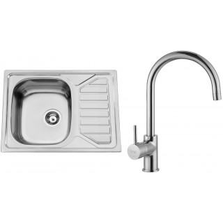 Set Sinks N35 (dřez Okio 650 V 0,6 mm matný + baterie Vitalia Chrom - lesklý)
