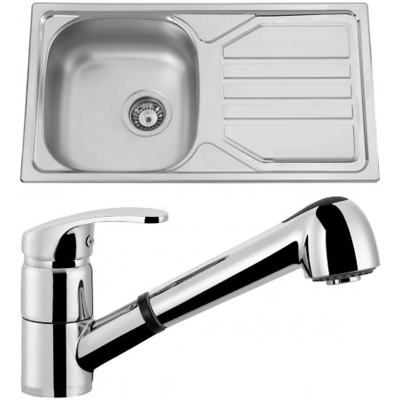 Set Sinks (dřez Okio 780 V 0,5 mm matný + baterie Legenda S Chrom)