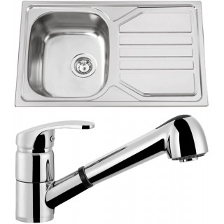 Set Sinks (dřez Okio 800 V 0,7 mm matný + baterie Legenda S Chrom - lesklý)