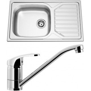 Set Sinks N73 (dřez Okio 860 XXL V 0,6 mm, matný + baterie Pronto Chrom - lesklý)